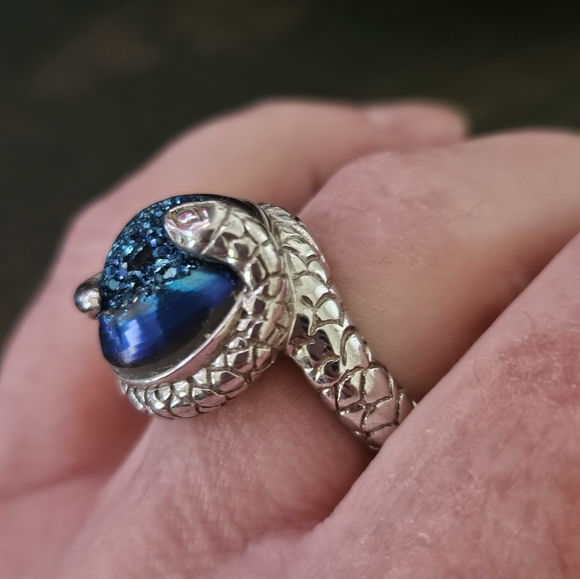 Amazing Vintage Sterling Silver Druzy Snake Ring - Picture 4 of 9